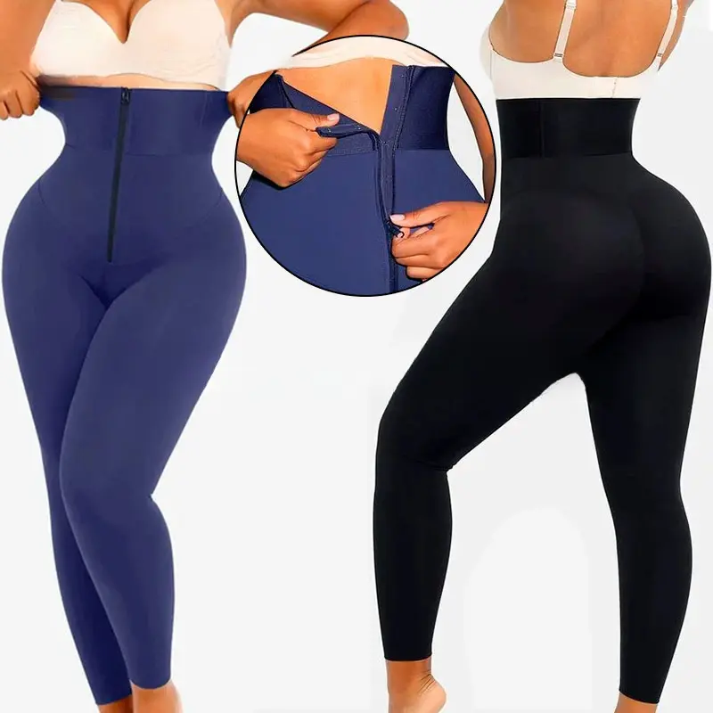 High-Waisted Leggings for Women, High-Stretch Solid Body-Shaping Athletic Skinny Pants with Butt-Lifting Zipper Detail, Fitted