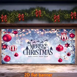 Christmas Background Cloth Garage Door Banner, Polyester Material with Reindeer and Christmas Balls Design, Perfect for Holiday Decorations