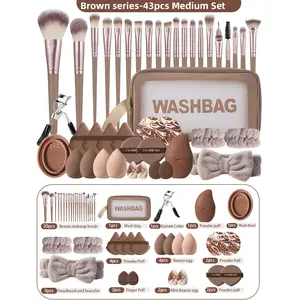 Flawless 22PCS Beauty Kit - 20PCS Blendable Brushes, 1PCS Compact Waterproof Multi-Functional Zipper Makeup Brush Organizer, Eyelash Curler, Ideal for Daily Powder Application