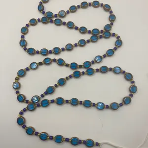 Royal Calm Blue & Gold Waist Bead Handmade Tie-On Strand with 8mm Glass Beads for Energy Work & Body Confidence