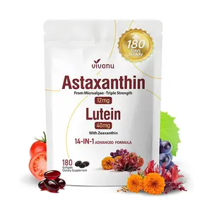 14-in-1 Astaxanthin 12mg & Lutein 40mg with Zeaxanthin, Eye Health Supplement from Fresh Microalgae, Supports Vision, Skin, Joint, Circulatory & Antioxidant Health, Non-GMO, Gluten-Free, 180 Softgels