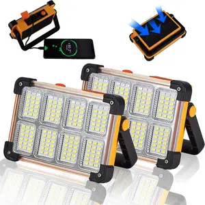Solar Rechargeable Work Light, Portable LED Flood Light with Stand, IP66 Waterproof 4 Modes LED Job Site Lighting Flashlights for Mechanic Camping Fishing Car Repair