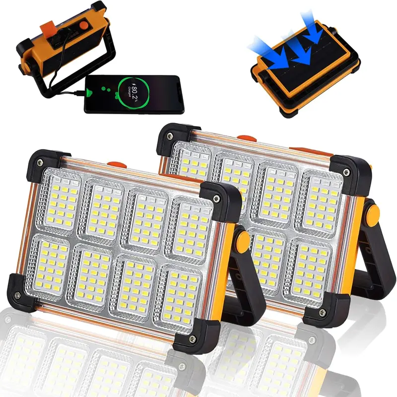 Solar Rechargeable Work Light, Portable LED Flood Light with Stand, IP66 Waterproof 4 Modes LED Job Site Lighting Flashlights for Mechanic Camping Fishing Car Repair