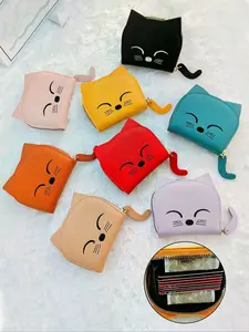 Cartoon Cat shaped design Wallet, Zipper Wallet Design, Women's Multi-card slots Holder, Cute Faux Leather Coin Purse, Cat Card Bag for Women, Multi slot card pack, Multiple colors available, A small gift for family & friends
