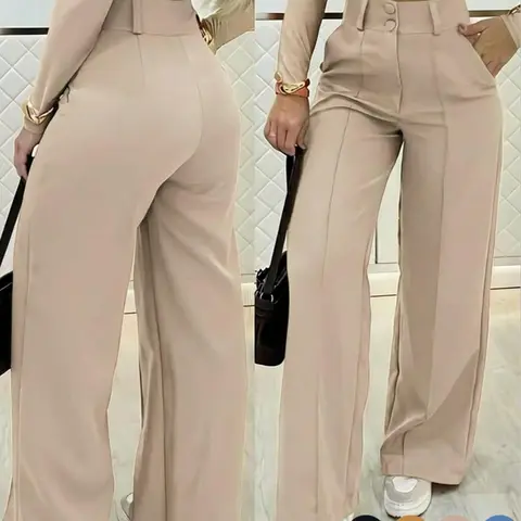 Women's Simple Wide-Leg Pants with Double Button Front, Versatile Commuter Essential Single Piece, Stylish Office Wear