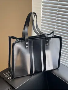 New Transparent PVC Fashionable Tote Bag with Black Trim and Studs Large Capacity Waterproof Handbag for Concerts Commuting Beach