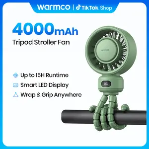 Warmco Portable Stroller Fan, 4000mAh Rechargeable Clip On Fan with Flexible Tripod (Up to 15H), 4 Speeds, LED Display, Detachable Grille, Quiet Operation, for Car Seat, Crib & Treadmill