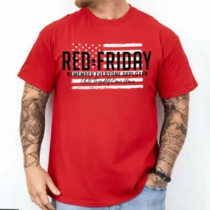 [100% Cotton] Red Friday Remember Everyone Deployed T-Shirt Red Patriotic Graphic Tee, Military Support American Flag Shirt, Veteran Family 4th of July Short Sleeve Shirt, USA Independence 250 Years Freedom Red Shirt Gift for Men Women