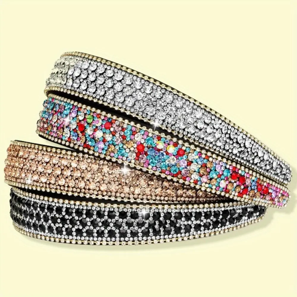 Women's 4pcs Vintage Rainbow Rhinestone Glamorous Sports Headbands - Lightweight, Flexible Fit, Sparkling Multicolor Jeweled, Durable Fairy Hair for Parties, Weddings