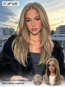 Topshe Lace Front Wig Balayage Medium Straight Hair, Heat Resistant Fiber for Daily & Holiday Wear, Women Fashion Trendy Style