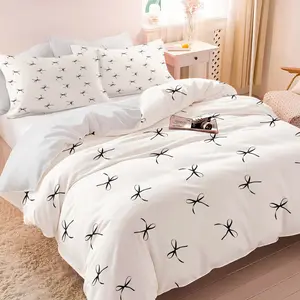 2/3PCS Minimalist Black Bow Duvet Cover Set, Coquette Comforter Cover, Soft Microfiber Bedding Set (No Filler), Cute Bow Print Bed Set for Teen Girls, Aesthetic Bedroom & Dorm Decor