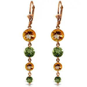 14k Solid Rose Gold Chandelier Earrings with Citrines & Peridots