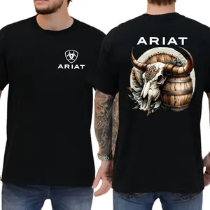 Ariat Shirt, Vintage Bull Skull Ariat T-shirt, Classic Daily, Shirt Short Cotton