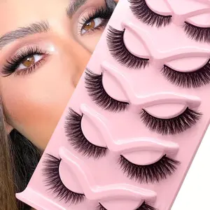 Cat Eye Natural Look False Eyelashes, Fluffy Curly Strip Lashes, Fairy-Like Faux Mink, Reusable Pack of 5 Pairs, Effortless Natural Lashes, Cosmetic