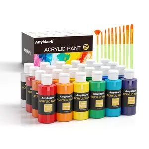 AnyMark Acrylic Paint Set, Classic Colors with Brushes, 2 fl oz/60ml Bottles, Art kit Painting Supplies for Adults Canvas, Rock, Wood