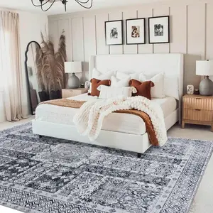 Area Rug Machine Washable Rug For Bedroom Living Room, Low Pile Print Vintage Rug Non-Slip Stain Resistant Floral Carpet, Indoor Distressed Retro Floor Rug For Dining Room Office