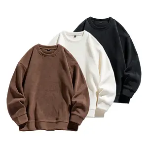 Men's Sweatshirt Autumn Winter New Arrival Thickened Polar Fleece Long Sleeve T-Shirt Crew Neck Base Shirt Warm Casual Top Unisex Couple Solid Color Versatile Sweatshirt