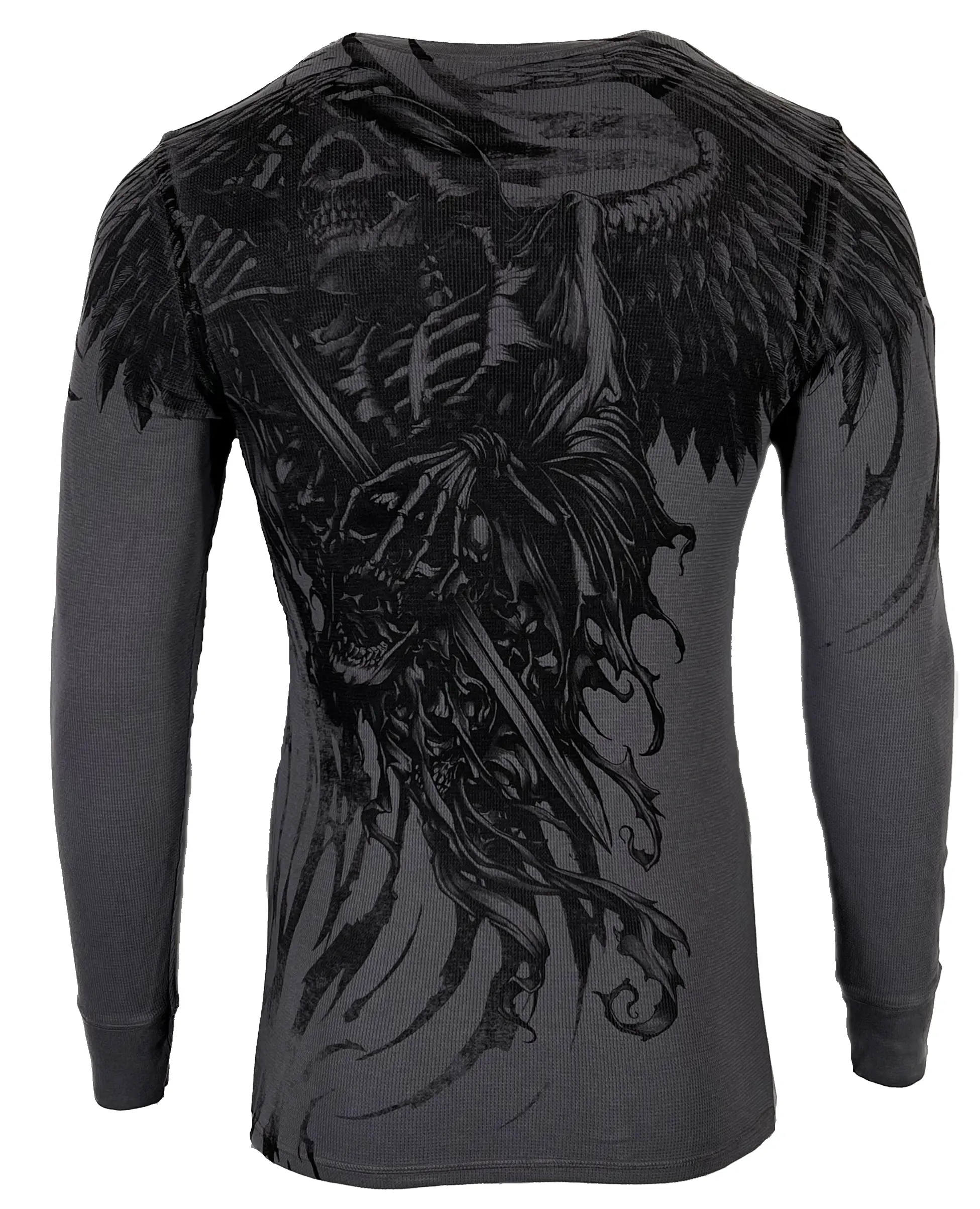Xtreme Couture by Affliction Men's Cotton Long Sleeve Pullover Thermal Shirt - Mens 2000s Clothing with Graphic Designs, Long Sleeve Tops (Wielding Death)
