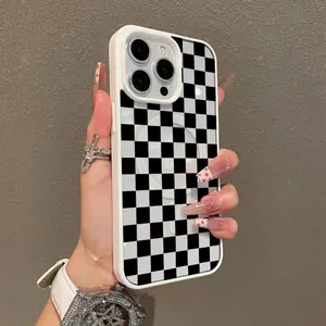 Black Checkerboard Pattern Premium Magnetic Phone Case for iPhone17 Pro Max, Air 16 15 14 Pro Max 13 12 11 Plus Smartphone Shockproof Protection Acrylic Cover Phone Protection Magnetic Case Aesthetic Resistance Case
