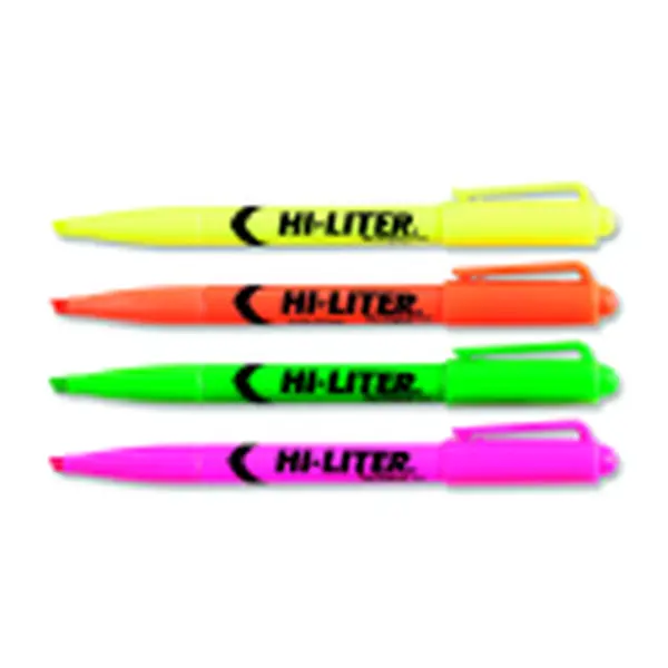 Avery Non-Toxic Plastic Pen-Style Highlighter Set, 4-Piece Chisel Tip Markers with Sturdy Clip, Fluorescent Colors, Plastic Tip, Doesn’t Fray, Smooth Highlighting for Office Writing & Correction Supplies