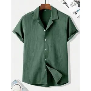 Men Lapel Collar Button Front Shirt