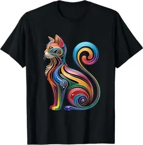 Colorful Swirling Cat Design with Bold Vibrant Details T-Shirt