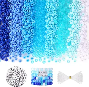 Funtopia 1200 Counts Blue Pony Beads,  6x9mm Pony Beads Bulk and 100 Counts Letter Beads, Kandi Beads Jewelry Making Kit Crafts friendship bracelet