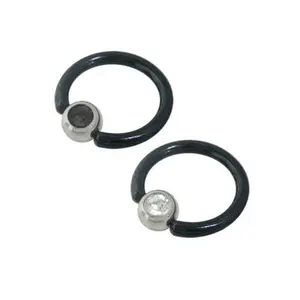 Black PVD coating over Surgical Steel 8gauge or 10 gauge Captive Bead Ring with Jeweled Surgical Steel Bead
