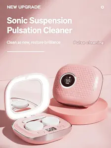 Ultrasonic Contact Lens Cleaner Rechargeable Eye Contact Cleaner with Vanity Mirror Compact Contact Lens Cleaner with Two Cleaning Modes Fits Hard, Soft, Multicolor Contact Lens