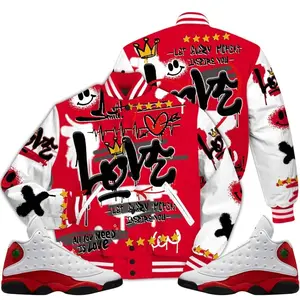 Retro 13 Chicago Varsity Jacket, Chicago 13s Outfits, Happy Love Beats Graffiti Outfits Streetwear Unisex Sneaker Matching Shirts