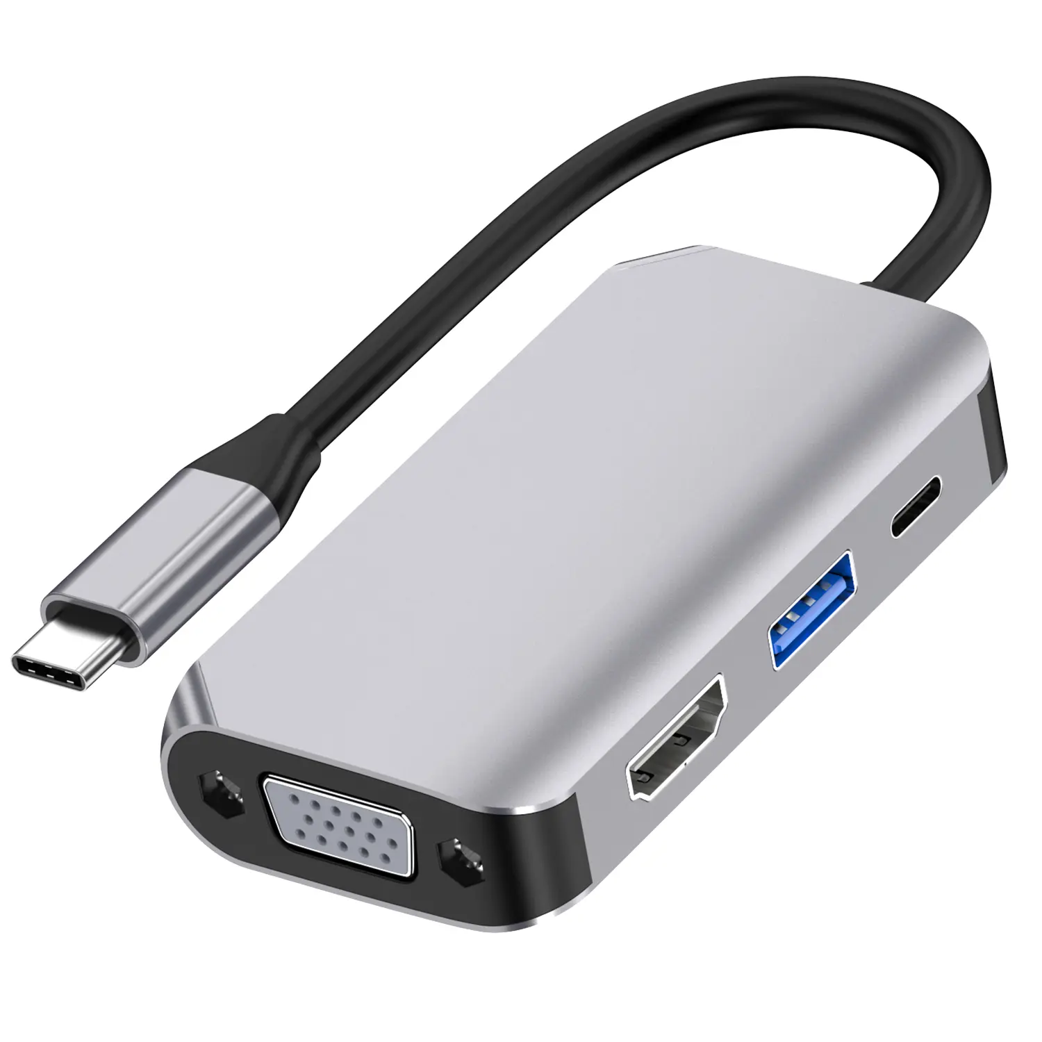 USB C to VGA Adapter, computer accessories USB C HUB 4-in-1,USB-C to HDTV 4K Multiport Adapter with 100W PD & USBA 3.0 Port for MacBook Pro/Air, iPad, iPhone 15/16, Tablets, Switch, TV, Monitor and More