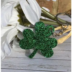 Shamrock key ring, green glitter, made in USA