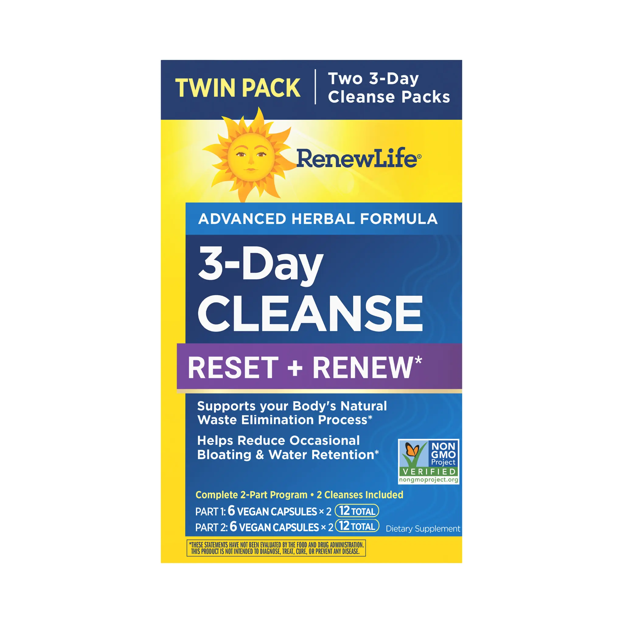 Renew Life 3-Day Cleanse Twin Pack - Advanced Herbal Formula - Helps Reduce Occasional Bloating and Water Retention - Dairy, Soy and Gluten Free
