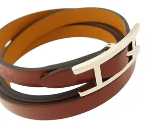 Pre-owned HERMES BoxLeather Hapi 3 BraceletGinpaku Teba Rouge H BraceletRouge H Rouge H Red Rouge H Box calf leather Calfskin (cowhide)