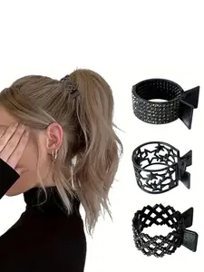 3pcs Alloy Ponytail Hair Clips, Rhinestone Hollow Star Design, Fashionable Women's High Bun Holder, Secure and Stylish Hair Accessories, Clip In Claw