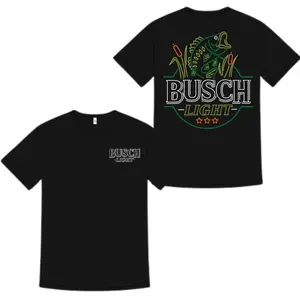 [Busch Light] Neon Bass Fishing Graphic T-Shirt, Retro Night Fishing Beer Inspired Design for Anglers & Lake Lovers, Perfect for Fishing Trips, Camping & Summer Nights, Gift For Men