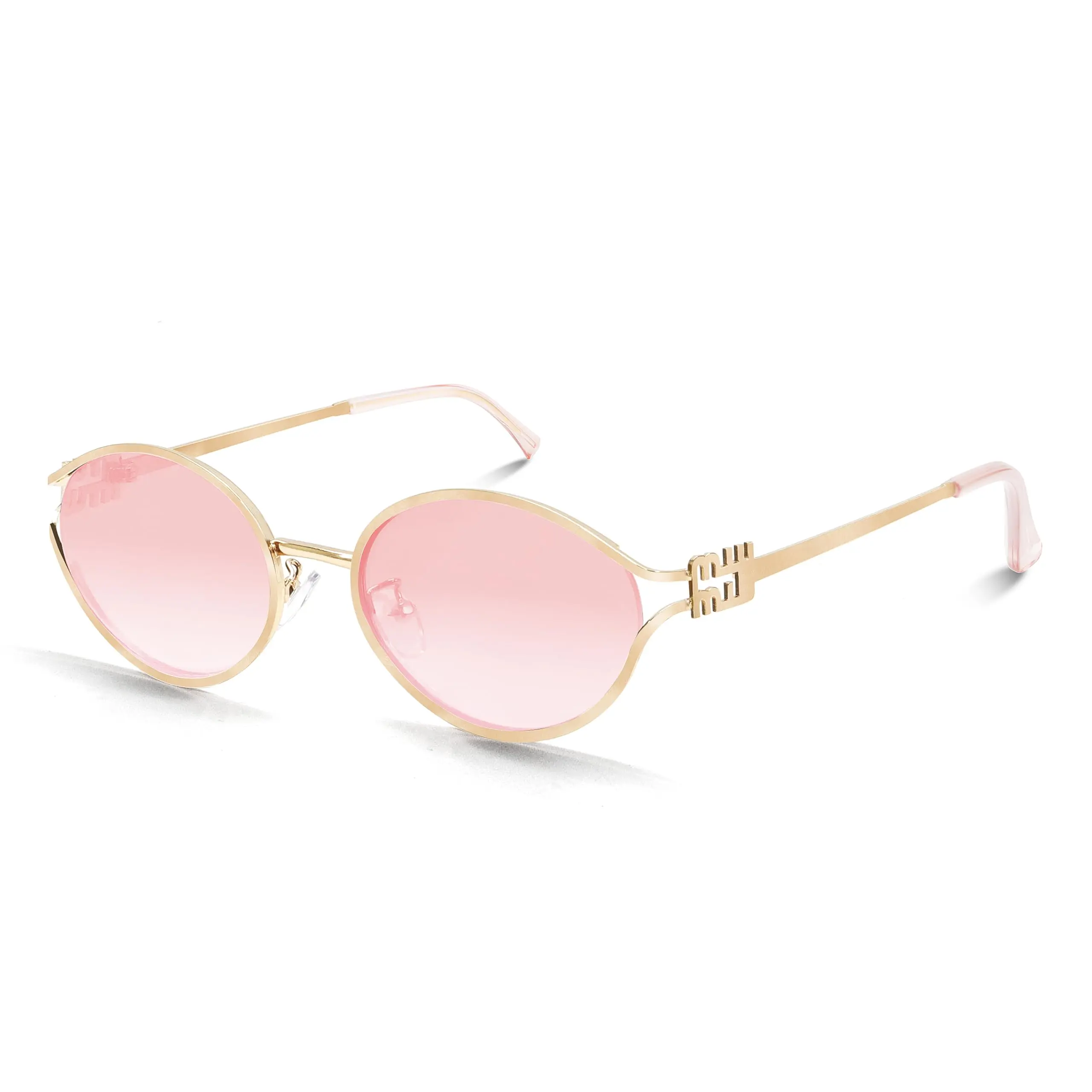 Gold Frame Pink Lens Oval Sunglasses Gold Designer Metal Oval Tinted Sunglasses with Pink Sunwear  main image 2