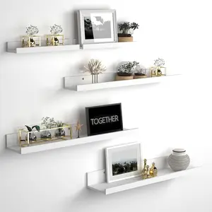 24 Inch Wall Mounted Floating Shelves Set of 5, White  Wall Shelves for Bathroom, Bedroom, Kitchen, Living Room Storage and Decoration, Wooden Picture Ledge