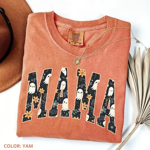Comfort Colors Halloween Mama T-Shirt, Cute Ghost Boo Tee for Moms, Spooky Season Aesthetic Shirt, Fun Fall Halloween Gift Idea, Gift For Her Top Womenswear
