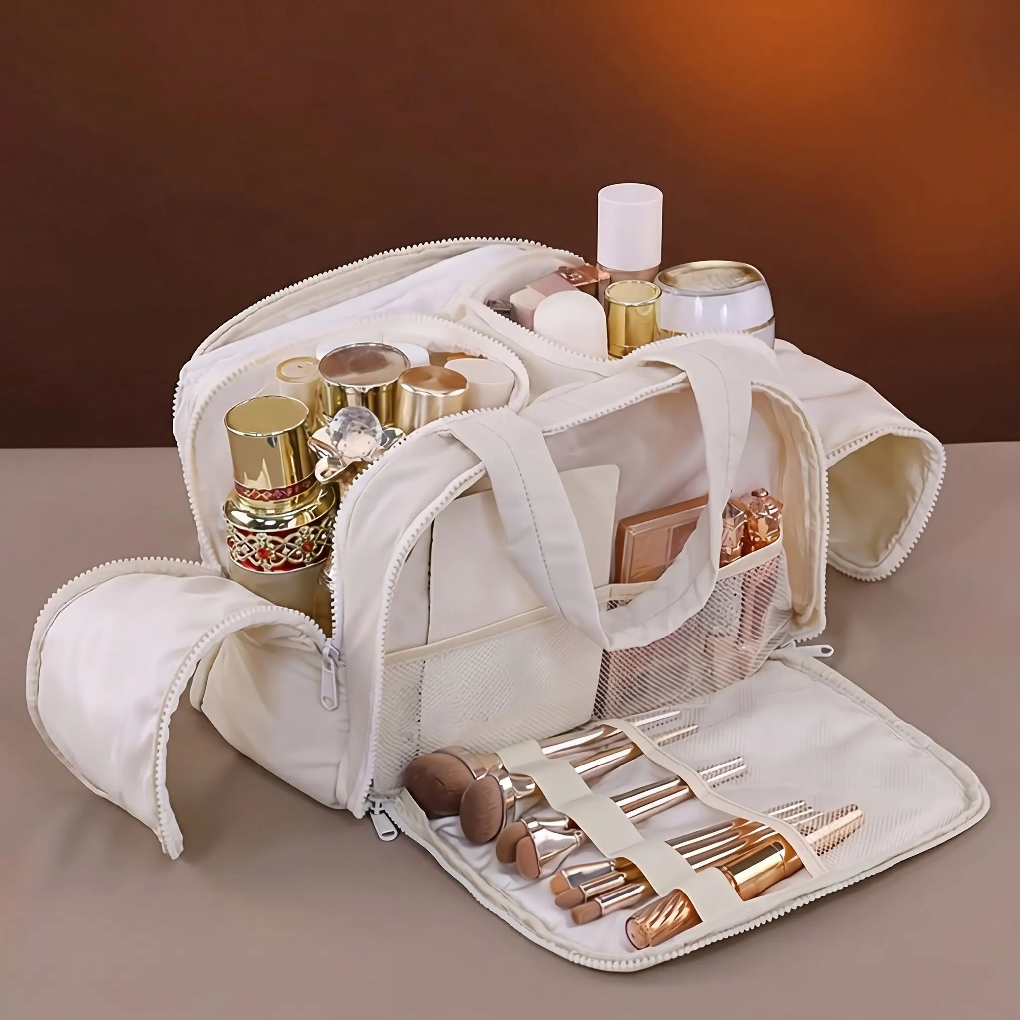 Large Capacity Travel Toiletry Organizer Bag, Travel Bags For Toiletries, zipper case with 4-compartment layout for skincare products medicines and toiletries, travel essential for vacation packing, business trips and daily hygiene organization