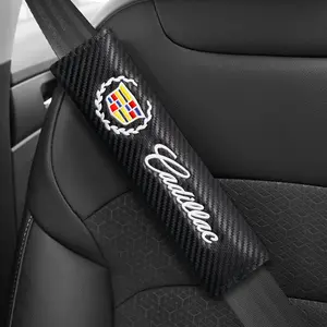 Cadillac Car Seatbelt Shoulder Pads, Thick Soft Padding Anti-Chafe Anti-Marking, Carbon Fiber Velcro Detachable, Universal Fit, Set of 2