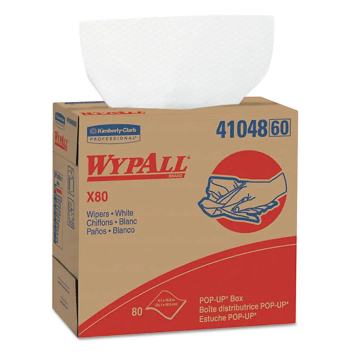 Kimberly Clark 41048 WYPALL X80 Thick Absorbent Cleaning Wipes - 9.1x16.8in White Disposable Surface Wipes, 100/Pop-Up Box, 5 Boxes/Carton, Ideal for Rough Surfaces