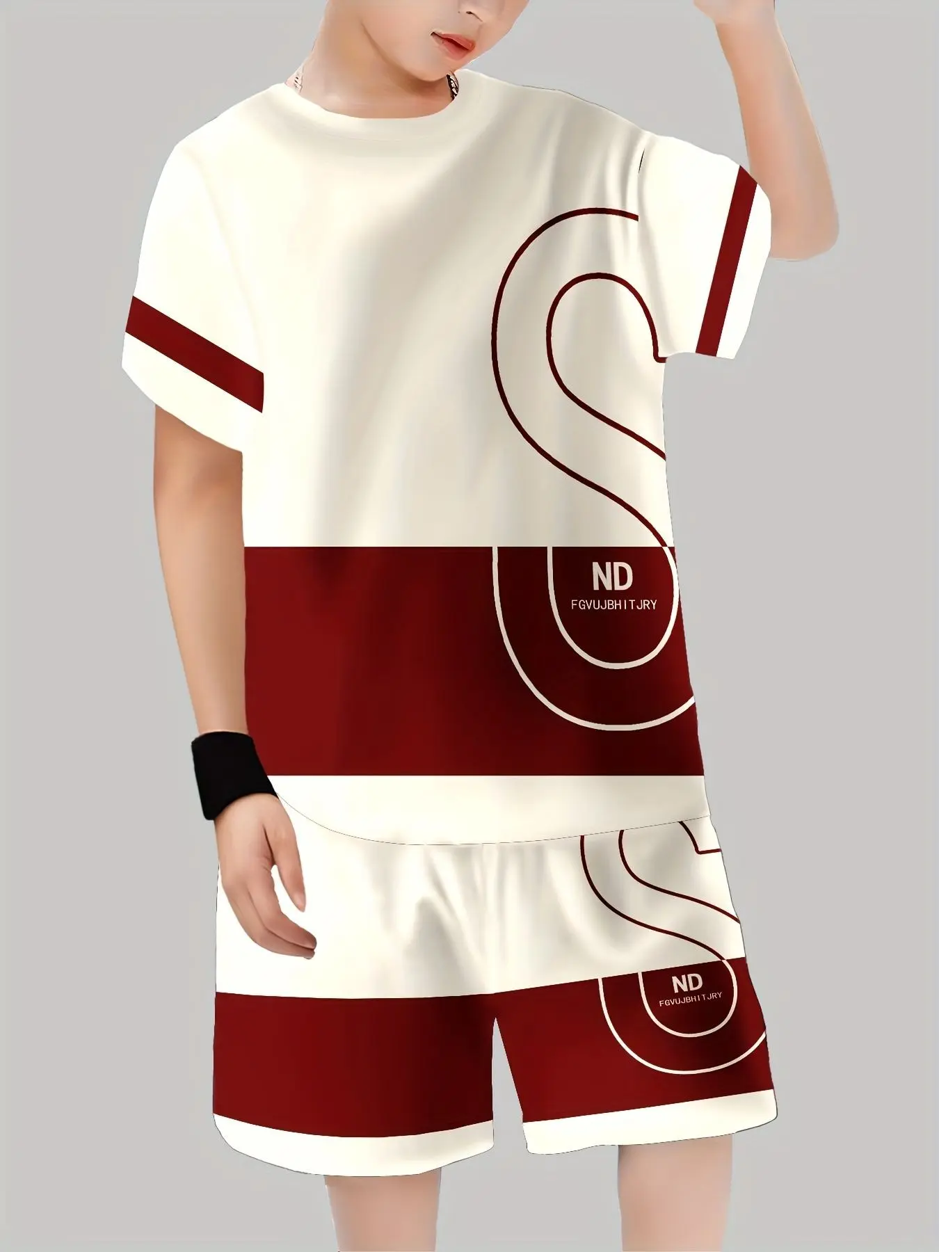 Boys' Colorblock Print Set, Casual Summer, Breathable & Quick-Dry, Ideal for Golf, Fishing, Basketball, Camping, Gym, Swimming, Breathable Shorts
