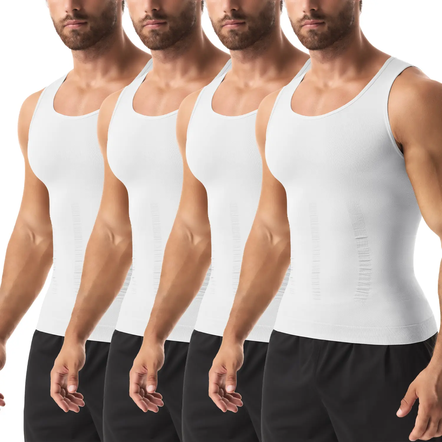 Men's 4-Pack Sleeveless Compression Body Shaper Vest - Tummy Control, Breathable, Lightweight, Stretchy Fabric for Workout Sports Tank Tops