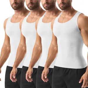 4 Pack Menswear Body Shaper Shapewear Men Compression Shirt Tummy Control Workout Breathable Lightweight Stretchy Sports Tank Tops Soft Suit Vest Fabric Sleeveless Fit