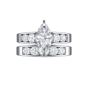 CZ Wedding Set, Style 12-95 feat The Jenny Mae Engagement Ring (Marquise Cut with Round Channel Setting)