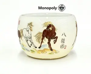 Handmade White Jade Porcelain Gold-traced Eight Horses Jianzhan Tea Cup, Gongfu Tea Master Cup, Chinese Luxury Tea Ware