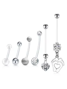 6pcs Belly Button Ring, Elastic Transparent Belly Button Piercing, Body Jewelry, Body Piercings for Women & Men, Floating Belly Button Ring