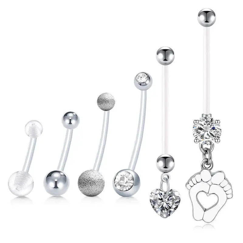 6pcs Belly Button Ring, Elastic Transparent Belly Button Piercing, Body Jewelry, Body Piercings for Women & Men, Floating Belly Button Ring, Navel Piercing Jewelry, Belly Rings