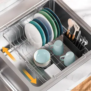 Expandable in Sink Dish Drying Rack, Adjustable Capacity (10.5''-16'') Stainless Steel Over The Sink Dish Drying Rack, Dish Drainer for Kitchen Sink Counter with Utensil HolderABLiving Essentials Store8